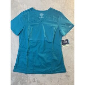 Cherokee Authentic New Women Top Core Stretch  Small Teal Blue 3.5 Pockets